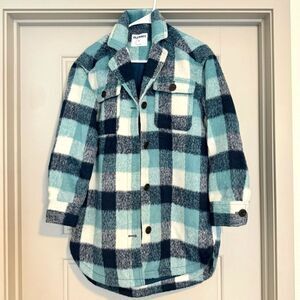 NWT Old Navy Blue White Plaid Coat Lined Shacket Women's Size XS